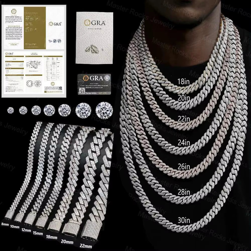 Hiphop Necklace 20Mm 925 Sterling Silver Iced Out Buss down Gold Plated Heavy Miami Moissanite Cuban Chain