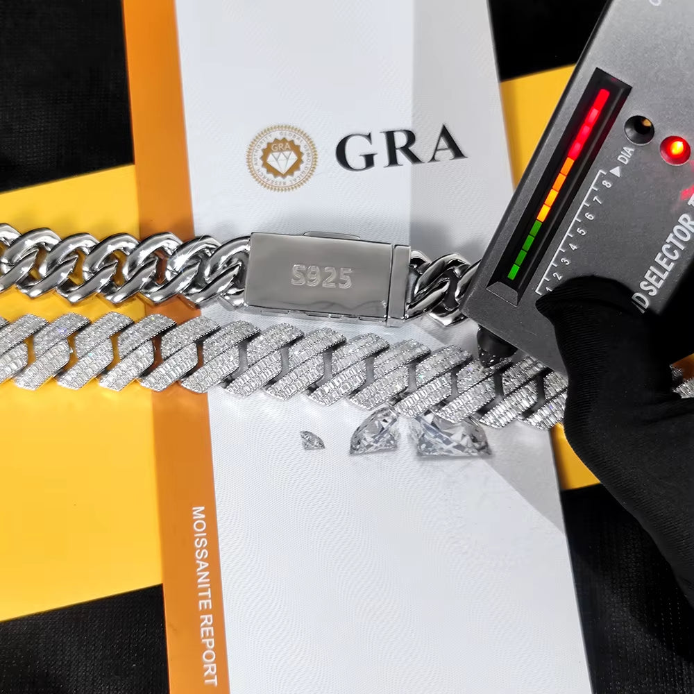 Hip Hop Jewelry VVS Cuban Link Chain 1/2/3 Rows 8/10/14/15/18/19/20/25Mm 925Sterling Silver D Moissanite Miami Cuban Necklace