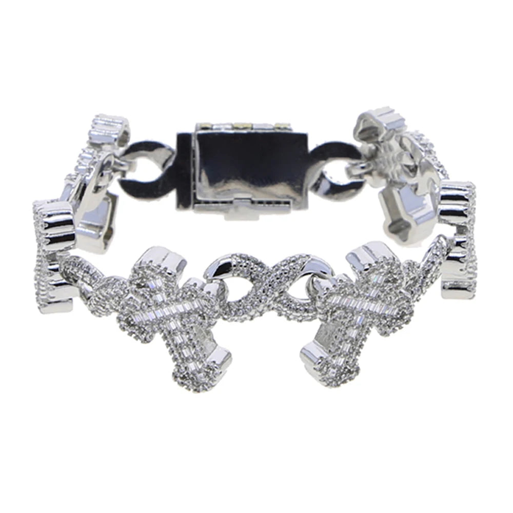 New Iced Out Cross Infinity Charm Bracelet Micro Paved Cubic Zirconia Cuban Chain for Women Men Hip Hop Rapper Jewelry
