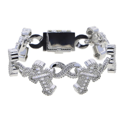 New Iced Out Cross Infinity Charm Bracelet Micro Paved Cubic Zirconia Cuban Chain for Women Men Hip Hop Rapper Jewelry
