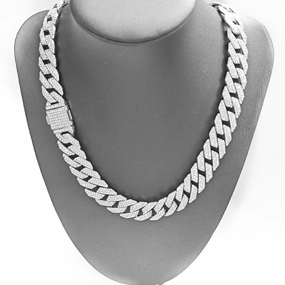 New 16MM Prong Cuban Link Chain Hip Hop Men 3Rows Rhinestone Necklace Iced Out Chain Women Paved Miami Polygon Cuban Necklaces