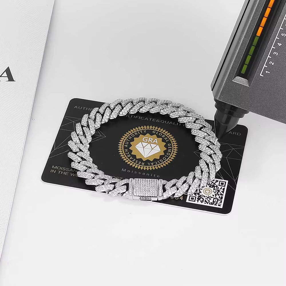 Hip Hop Jewelry VVS Cuban Link Chain 1/2/3 Rows 8/10/14/15/18/19/20/25Mm 925Sterling Silver D Moissanite Miami Cuban Necklace