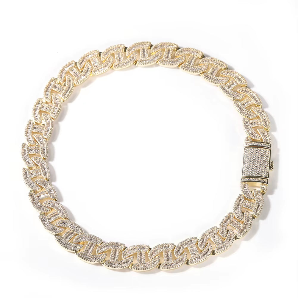 17MM Heavy Miami Baguettecz Zircon Necklaces for Men Iced Cuban Link Chain AAA CZ Prong Setting Necklaces Hip Hop Jewelry