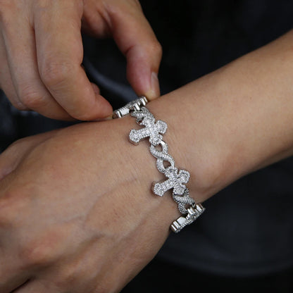 New Iced Out Cross Infinity Charm Bracelet Micro Paved Cubic Zirconia Cuban Chain for Women Men Hip Hop Rapper Jewelry