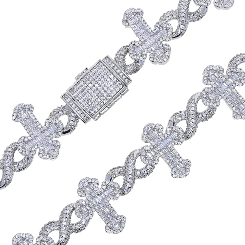 New Iced Out Cross Infinity Charm Bracelet Micro Paved Cubic Zirconia Cuban Chain for Women Men Hip Hop Rapper Jewelry