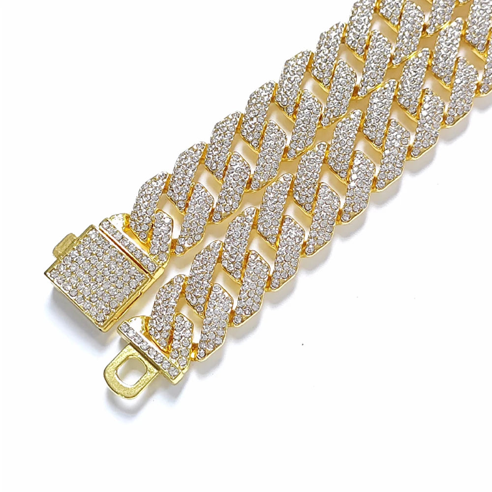 New 16MM Prong Cuban Link Chain Hip Hop Men 3Rows Rhinestone Necklace Iced Out Chain Women Paved Miami Polygon Cuban Necklaces
