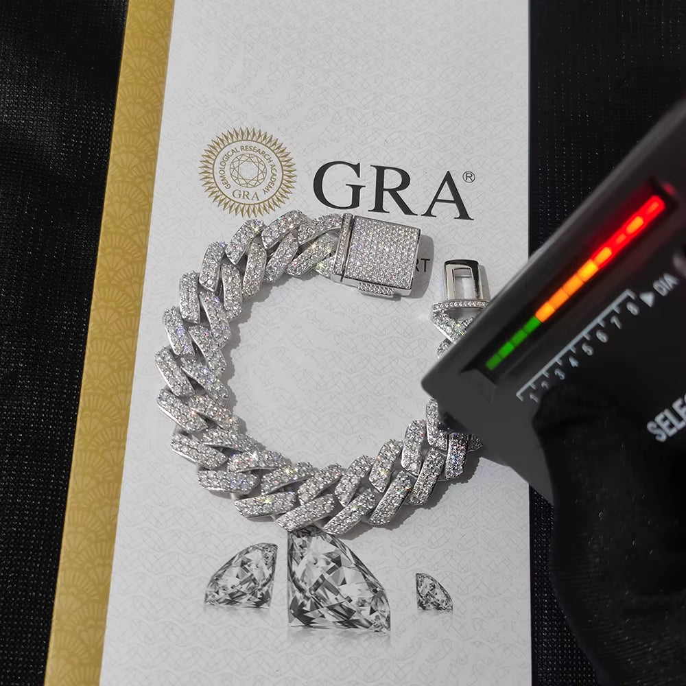 Hip Hop Jewelry VVS Cuban Link Chain 1/2/3 Rows 8/10/14/15/18/19/20/25Mm 925Sterling Silver D Moissanite Miami Cuban Necklace