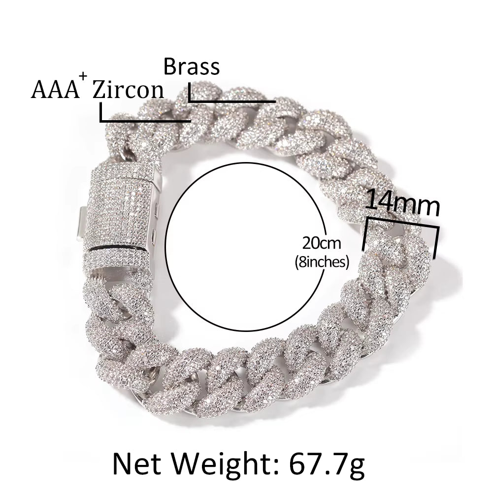 14Mm Cuban Chain Bracelet AAA Iced Out Cubic Zirconia Bracelets for Women Luxury Hiphop Jewelry Drop Shipping
