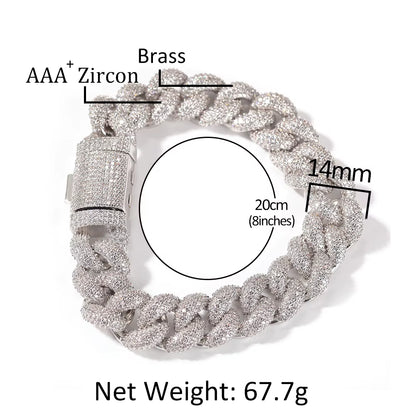 14Mm Cuban Chain Bracelet AAA Iced Out Cubic Zirconia Bracelets for Women Luxury Hiphop Jewelry Drop Shipping