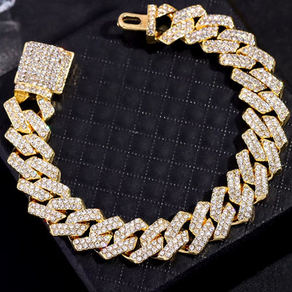 Women Hip Hop Iced Out Crystal Prong Cuban Chain Bracelets Woman Luxury Paved Rhinestone Link Chain Bracelet Punk Rapper Jewelry
