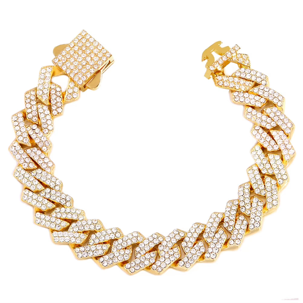 Women Hip Hop Iced Out Crystal Prong Cuban Chain Bracelets Woman Luxury Paved Rhinestone Link Chain Bracelet Punk Rapper Jewelry