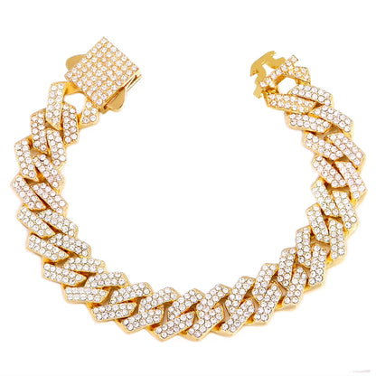 Women Hip Hop Iced Out Crystal Prong Cuban Chain Bracelets Woman Luxury Paved Rhinestone Link Chain Bracelet Punk Rapper Jewelry