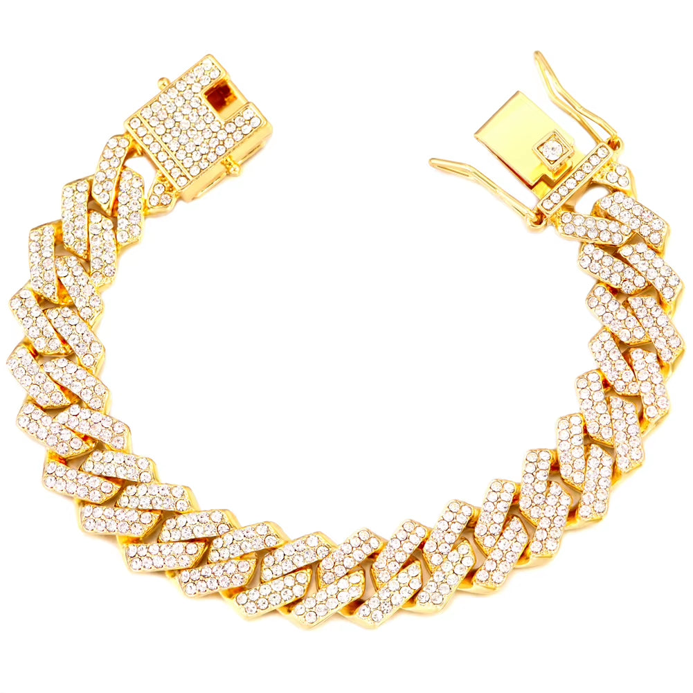 Women Hip Hop Iced Out Crystal Prong Cuban Chain Bracelets Woman Luxury Paved Rhinestone Link Chain Bracelet Punk Rapper Jewelry