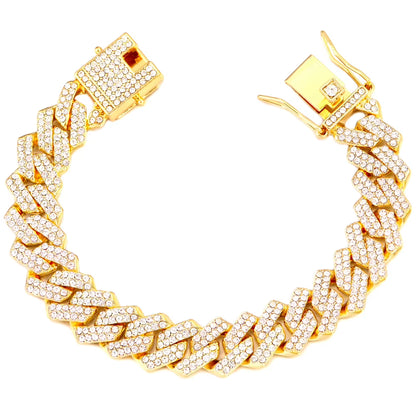 Women Hip Hop Iced Out Crystal Prong Cuban Chain Bracelets Woman Luxury Paved Rhinestone Link Chain Bracelet Punk Rapper Jewelry