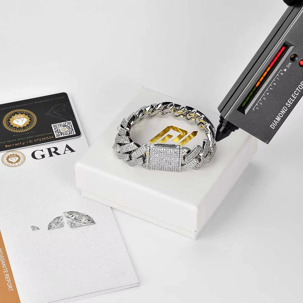 Hip Hop Jewelry VVS Cuban Link Chain 1/2/3 Rows 8/10/14/15/18/19/20/25Mm 925Sterling Silver D Moissanite Miami Cuban Necklace