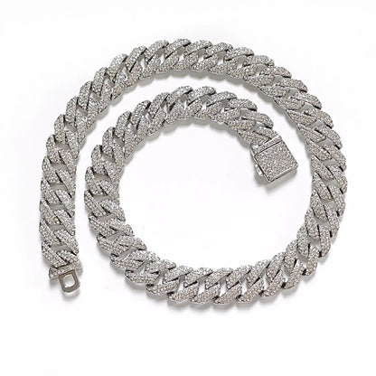 New 16MM Prong Cuban Link Chain Hip Hop Men 3Rows Rhinestone Necklace Iced Out Chain Women Paved Miami Polygon Cuban Necklaces